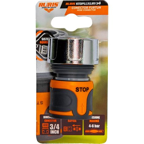 Raccord de tuyau avec stop RURIS Luxury 34 - Fonction AquaStop - Gros tuyau 3/4" - Raccordement rapide sans outil - ABS, zinc, PP et TPE - 4 à 6 bars (1/5)