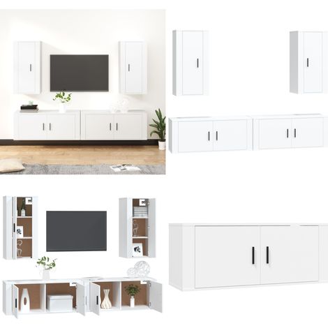 4-tlg. TV-Schrank-Set Weiß Holzwerkstoff - TV-Schrank Set - Wohnzimmermöbel (1/5)