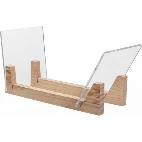 Vinyl record storage rack, stacks up to 50 albums, made of solid wood with clear acrylic (1/5)