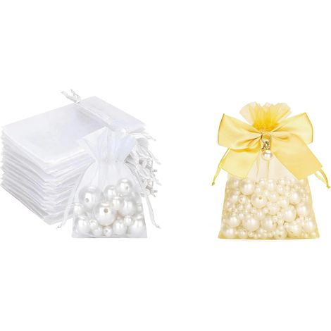 100 sachets blancs 7×9 cm + 30 sachets 10×12 cm avec nœud doré (1/5)