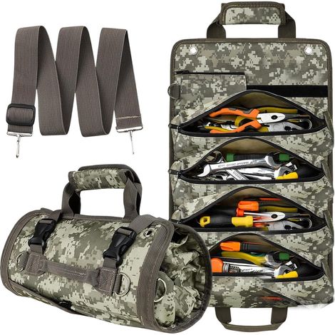 Sac à outils enroulable - En toile pour clés à molette - Pour les artisans - Camouflage (1/5)