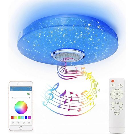 Plafonnier LED RGB avec haut-parleur Bluetooth 36 W, haute qualité sonore, lampe à changement de couleur blanc froid/chaud avec télécommande