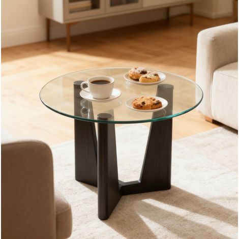 Plateau de table rond en verre trempé transparent, Ø 71 cm, épaisseur 0,6 cm, sans montage (1/5)