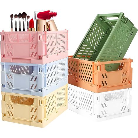 Lot de 6 Boîtes de Rangement, Cagettes Pliables en Plastique, Bacs Empilables pour Cuisine, Salle de Bain, Bureau, Tiroir, Placard, Étagère, Papeterie, Médicaments et Cosmétiques (1/5)