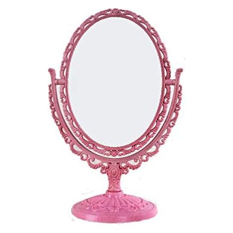 Miroir de maquillage pivotant de table avec grossissement x2, style vintage, pour coiffeuse de salle de bain ou de chambre (rose) (1/5)