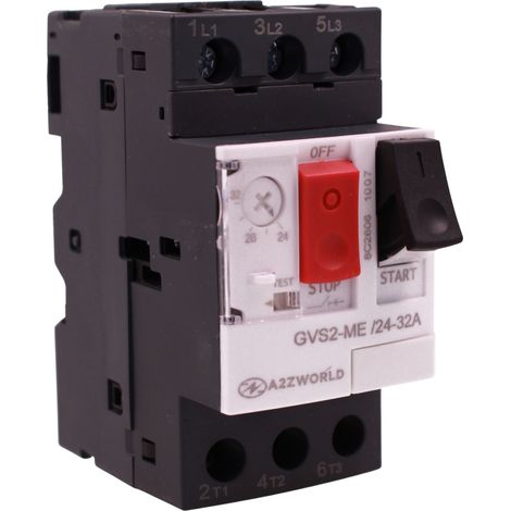 A2ZWORLD Salvamotore Interruttore Termico di Protezione Motore, 3P 2.5M Regolabile AC 590V Monofase e Trifase IP20 (24-32A) (1/3)