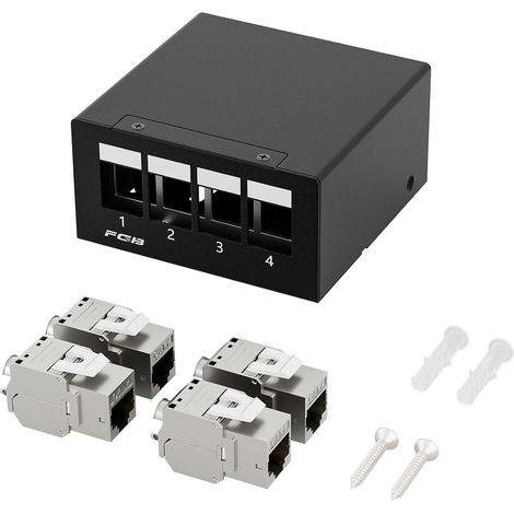 CAT7 10Gbps 4 Port Patch Panel with 4 x CAT.7 RJ45 Keystone Jack Modules, STP Patch Panel for DSL LAN Network, CAT6, CAT6a, CAT7, CAT8 Compatible Panneau de distribution STP pour réseau LAN DSL, comp (1/5)