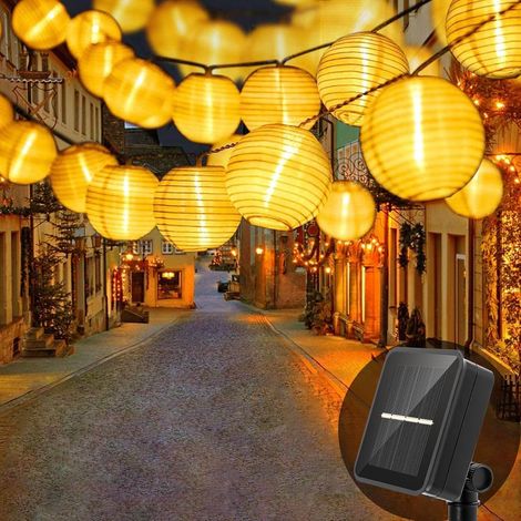 Lampions solaires d'extérieur résistants aux intempéries, 6 m, 20 LED, IP65, étanche, 8 modes, pour jardin, balcon, cour, mariage, Noël, fête (blanc chaud)