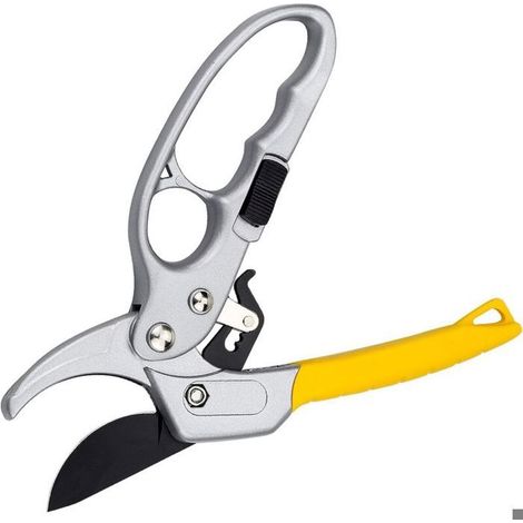 Gartenschere 18,2 cm mit Ratsche und Gummigriff für Stängel und Zweige
