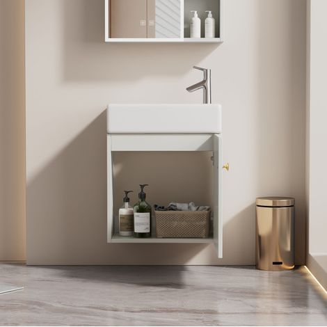 Wand-Badezimmerschrank mit Waschbecken 46,5 cm aus weißem MDF HAVRYA (1/5)