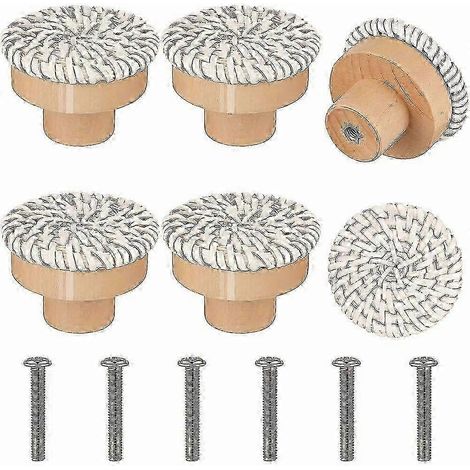 poignées de coiffeuse en rotin de style bohème, poignées de tiroir en bois tressé à la main, avec vis, adaptées aux meubles. (1/4)