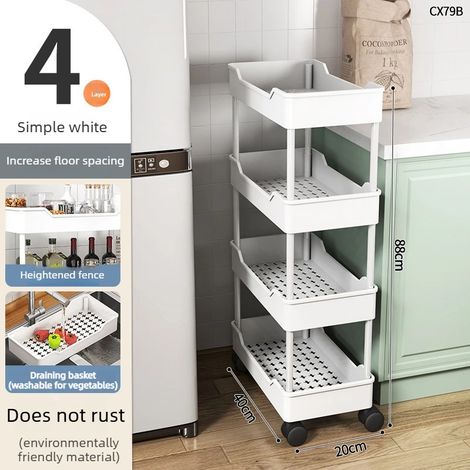 (Grand Blanc) Étagère de rangement mobile à plusieurs niveaux, sur pied, pour cuisine, petit chariot, étagère latérale de réfrigérateur pour divers articles (1/5)