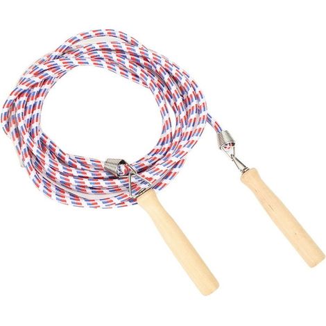 Corde à sauter coton, poignées bois, entraînement scolaire 7m 22,97ft, rouge et bleu, lot 1, durable, antidérapant, fitness, gymnastique, exercice enfants adultes (1/5)