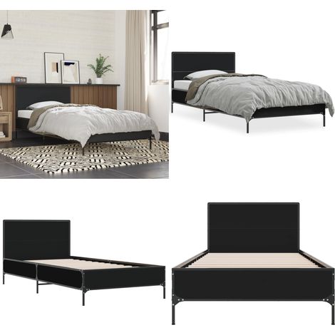 Bettgestell Schwarz 90x200 cm Holzwerkstoff und Metall - Schlafzimmerbettwäsche - Doppelbett - Boxspringbett - Bettkasten - Lattenrost - Home & Living