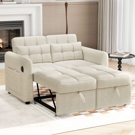 Divano letto 3 in 1 142x85x83 cm tessuto beige con schienale regolabile, per spazi piccoli – MEUBLIV (1/5)