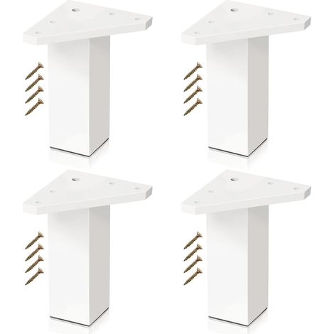Pieds de Meuble:Lot de 4 Pieds Vis Incluses - Couleur Blanc,10 cm - Pied de Table Basse, Pied Meuble Salle de Bain, Cuisine(Pack 4) (1/5)