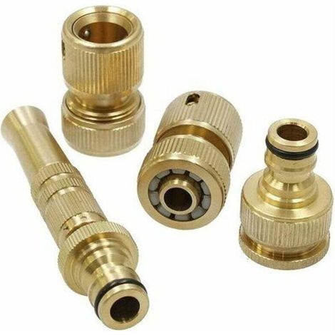 Kit complet Pistolet pulvérisateur mâle 3/4 en laiton, deux raccords rapides femelles pour tuyau 1/2 (15 mm) et buse de tuyau avec réglage de pulvérisation pour différents types d'arrosage,240g-Crezuo