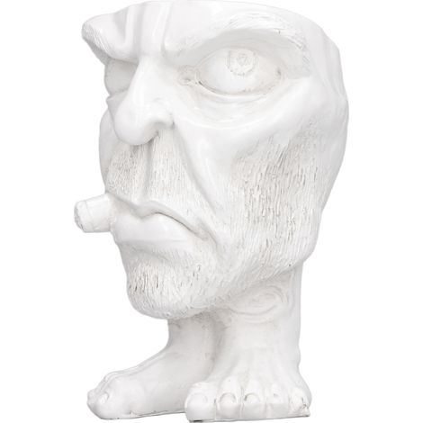 Pot décoratif en résine imperméable avec sculpture de visage amusant, blanc, type B (1/5)
