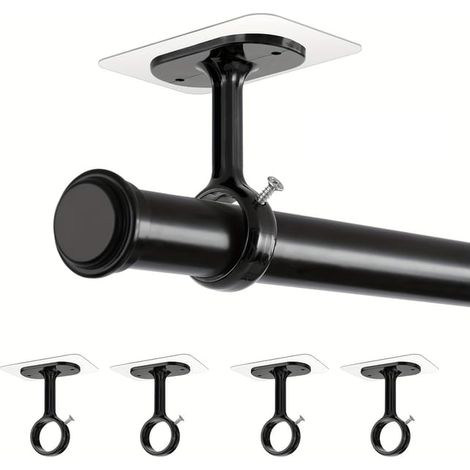 Lot de 4 crochets de tringle à rideau auto-adhésifs, sans perçage, crochets de tringle à rideau de plafond à perçage libre, noir (1/5)