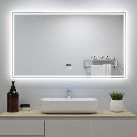 160 x 80 cm, Specchio da bagno, bluetooth, disappannamento, touch, 3 temperature di colore, orologio, LED