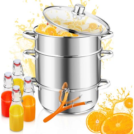 Jiubiaz Exprimidor a vapor de 8 l de acero inoxidable con 4 botellas con tapón de clip: exprimidor para frutas y verduras, Ø 26 cm, apto para lavavajillas, para todo tipo de cocinas, incluidas las de  (1/5)