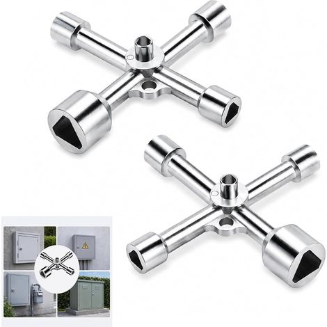 2-Piece 5-in-1 Stainless Steel Triangular Key Set, Multiple Sizes for Trash Cans, Elevators, Water Meters, Barriers, and Control Panels, Universal Maintenance Key (1/5)