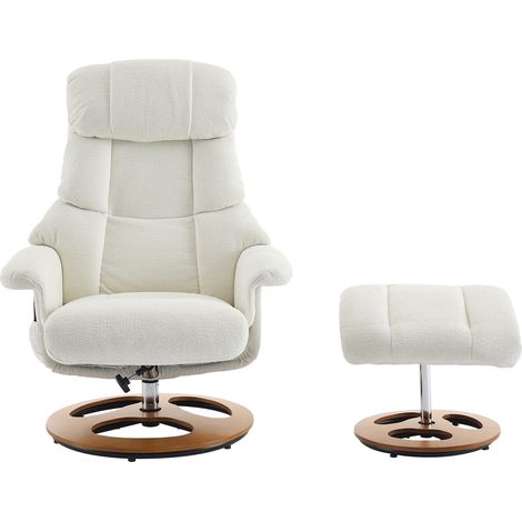 Sillón relax reclinable giratorio 360° con otomana, chenilla blanca (1/5)