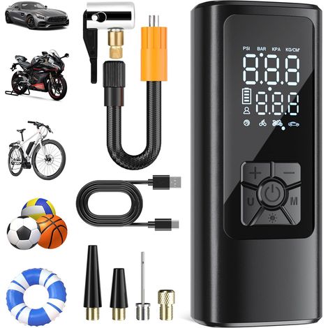 Gonfiatore per pneumatici auto, compressore d'aria portatile senza fili, 150 PSI (10,3 bar), gonfiatore elettrico, pompa per bicicletta, gonfiaggio rapido, spegnimento automatico, LED, per auto, moto,