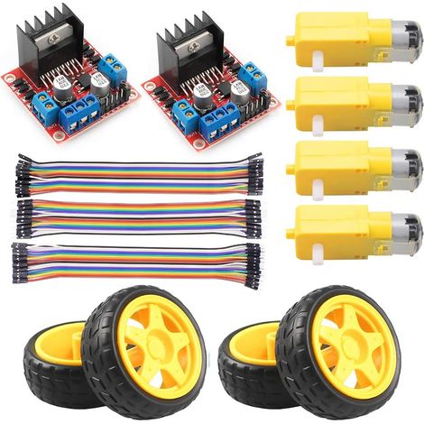 L298N Dual H-Bridge Stepper Motor Driver Module with DC Motor and Smart Car Wheel, Compatible with Arduino