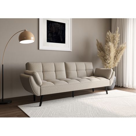 Deco In Paris – Canapé convertible 3 places tissu beige – Dimensions 223x93x84cm – Couchage 167x109cm – Accoudoirs élégants – Style scandinave