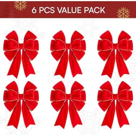 Lot de 6 nœuds en velours rouge de 35,5 x 30,5 cm pour couronnes, sapins, boîtes cadeaux, décorations extérieures et sapins de Noël (1/4)