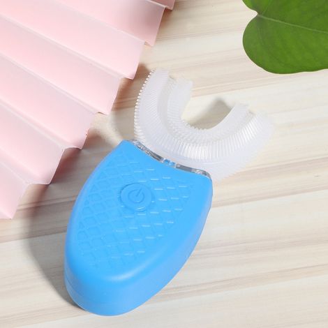 Brosse à dents électrique rechargeable, appareil de blanchiment des dents à lumière froide en silicone ultrasonique rechargeable pour adultes, brosse à dents électrique pour les paresseux, bleue. (1/5)