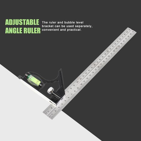 Équerre combinée réglable 300 mm 45°/90° avec niveau à bulle en acier inox et alu pour menuiserie 1 pièce (1/5)