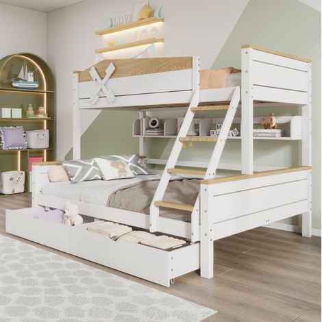 Cama litera infantil con almacenaje blanca natural OKMYHOME (1/5)