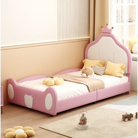 Lit 90x200 enfant princesse, similicuir rose HAVRYA (1/5)