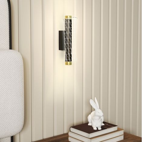 Aplique de pared LED de 2 piezas (30.7x11x10.5 cm), diseño geométrico, metal negro (1/5)
