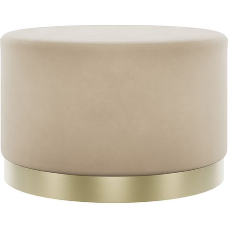 Lara Large Pouffe - Velvet/Metal - L60.5 x W60.5 x H35.5 cm - Beige/Gold Brushed