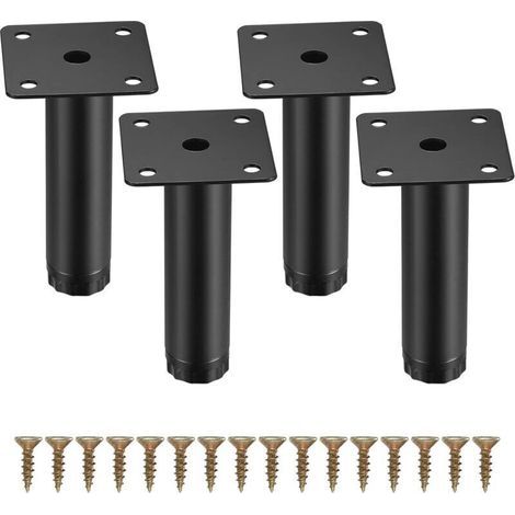 4 Pièces Pieds de Meuble, 10 cm/4 Pouces Pieds de Meubles Réglables, Pieds de Support en Fixation en Métal pour Meubles/Table/Chaise/Bureau/Cuisine/Armoire/Canapé (1/5)