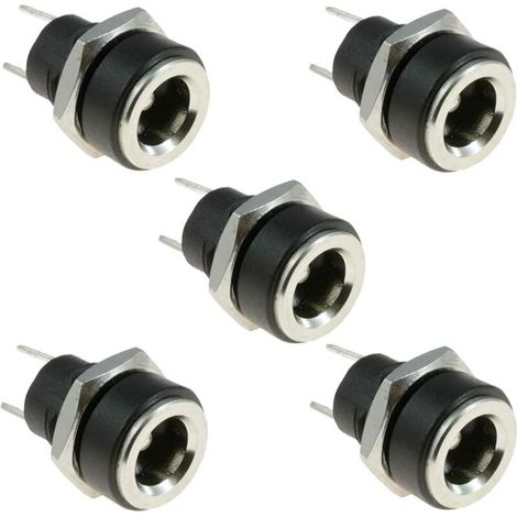 [NIEMALS VERWENDET] DC 5,5 mm x 2,1 mm DC-Strombuchse, 2 Anschlüsse, weiblich, Panelmontage-Anschluss, schwarz, 5 Stück, 3 A DC-Buchse, Lade-Netzteil, Adapterstecker, Gewinde-Adaptermutter