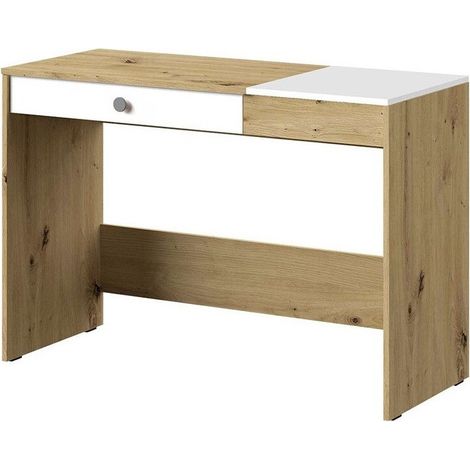 Mesa de oficina Almira 109, Roble Artisan + Blanco + Gris, Con puertas, Con cajones, Número de puertas: 1, Número de cajones: 1, 82x120x50cm