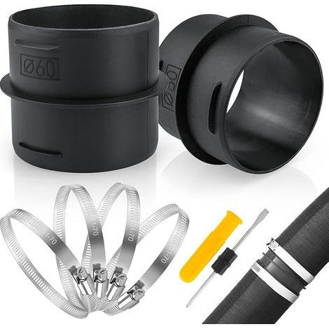 Ducting Joiner Pipe Fitting 60mm with Stainless Steel Hose Clamps for Round Channel Plastic Pipe Fittings Auxiliary Heating Accessories (1/5)