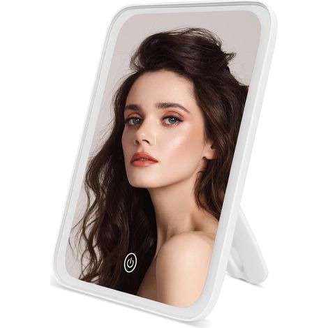Blanc Miroir de Maquillage Lumineux Portable, Miroir de Table avec 37 LED Lumière et Écran Tactile, Miroir de Bureau avec 3 Types de Lumières et Câble USB pour Maquillage et Rasage (1/5)