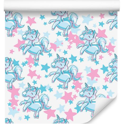 Carta da parati con unicorni sorridenti davanti a stelle per soggiorno e camera da letto 50x1000 (1/5)