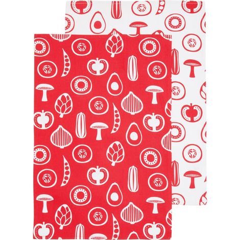 Premier Housewares Besa Red Tea Towels - Set of 2 (1/4)