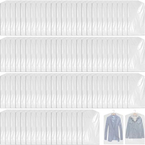 Lot de 100 sacs à vêtements - En plastique transparent - Étanche à la poussière - Pour costumes, robes, vestons, chemises - 60 x 100 cm (1/5)