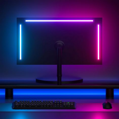 Rétroéclairage pour écran PC de 24", bande lumineuse LED RGBIC synchronisée avec couleur de l'écran et musique pour jeux, films, etc., facile à utiliser sans appareil photo, contrôle (1/5)
