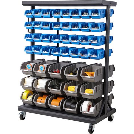 Étagère de Rangement Mobile 7 Niveaux Rayonnage sur Roulettes 94 Bacs PP pour Garage, Entrepôt, Bureau, Restaurant, Salle de Classe, Cuisine, Double Face, avec Roulettes Pivotantes et 2 Freins (1/5)