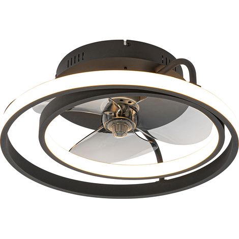 QAZQA Ventilatori da soffitto kees - Design - Acciaio - Nero - Tondo (non sostituibile) LED Max. 1 x 40 Watt