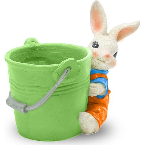 Pot à fleurs décoratif lapin avec seau vert, pot en résine pour succulentes et jardin (1/5)