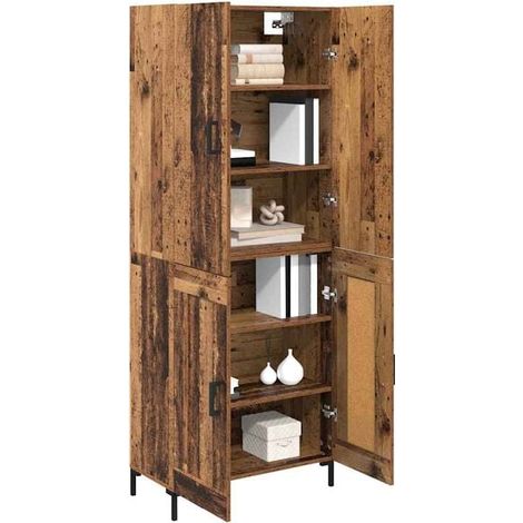 Meuble Haut de Rangement en Bois Vintage, Armoire Étroite 69,5 x 34 x 180 cm, Placard de Stockage en Bois d'Ingénierie pour Salon, Entrée ou Bureau (1/5)